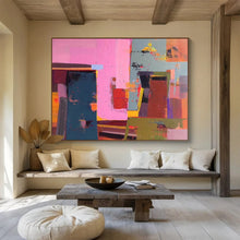 Load image into Gallery viewer, Vibrant Geometric Collage Pink, Blue & Bold Forms on Canvas DLZ003