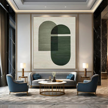 Load image into Gallery viewer, Oversized Hand - painted Green Geometric Overlaps Acrylic Art for Mid - Century Modern Studies LargeART0165