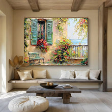 Load image into Gallery viewer, Mediterranean Balcony Abstract Painting on Canvas - “Coastal Retreat” DKH692