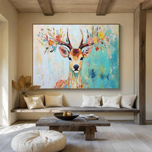Load image into Gallery viewer, Colorful Deer “Floral Antlers” Painting on Canvas, Whimsical Wildlife Art DKH803
