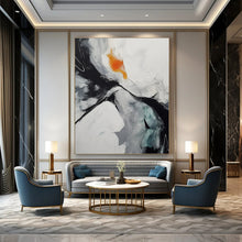 Load image into Gallery viewer, Black, White & Orange Abstract Painting, Ideal for Modern Living Room & Creative Studio LargeART1464