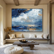 Load image into Gallery viewer, Blue and Gold Sky Abstract Painting on Canvas - “Heavenly Hues” DKH684