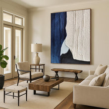 Load image into Gallery viewer, “Blue, White and Black Textured Abstract” - Minimalist Abstract Art on Canvas DKH1547