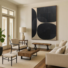 Load image into Gallery viewer, Black and Beige Circular Forms Acrylic Art - Suited for Contemporary Gallery & Industrial - chic Dining Room LargeART0595
