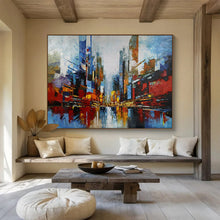 Load image into Gallery viewer, Hand - painted Colorful Cityscape Acrylic Art for Vibrant Urban Living Room Decor LargeART1673