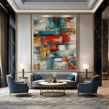 Load image into Gallery viewer, Colorful Cubist Abstract Painting, Perfect for Creative Office & Eclectic Gallery Wall LargeART1395