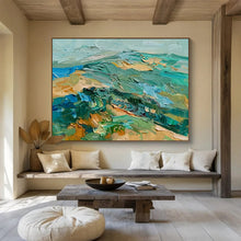 Load image into Gallery viewer, Textured Green - Blue Landscape Abstract Painting On Canvas DKH341