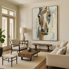 Load image into Gallery viewer, Minimalist Abstract Horse Art, Gold - Accented Neutral Tones for Modern Farmhouse & Equestrian Bedroom LargeART2186