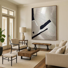 Load image into Gallery viewer, “Textured White and Black Geometric” - White, Black Abstract Art on Canvas DKH1241