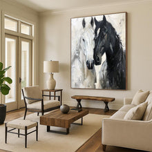 Load image into Gallery viewer, “Abstract Horse Duo” - Black, White, and Grey Animal Art on Canvas DKH1401