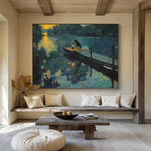 Load image into Gallery viewer, Nocturnal River Scene Abstract Painting for Lakeside Cottage & Cozy Reading Nook DKH221