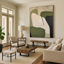 Load image into Gallery viewer, Geometric Green and White Shapes Acrylic Art - Suited for Mid - century Modern Office & Minimalist Bedroom LargeART0575