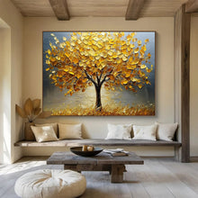 Load image into Gallery viewer, Hand - painted Substantial Golden Autumn Tree Acrylic Art for Cozy Family Rooms LargeART1767