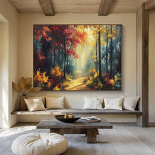 Load image into Gallery viewer, Autumn Forest “Sunlit Trail” Painting on Canvas, Nature - Themed Wall Decor DKH821