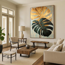 Load image into Gallery viewer, Tropical Abstract Leaf Art, Gold - Accented Green Painting for Coastal Bedroom & Jungle - Themed Lounge LargeART2195