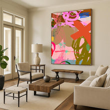 Load image into Gallery viewer, Playful Pink and Green Abstract Painting, Perfect for Creative Kids’ Playroom & Lively Café LargeART1857