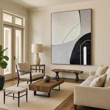Load image into Gallery viewer, “Textured Shape Interplay” - Grey, Black, White Abstract Art on Canvas DKH1139