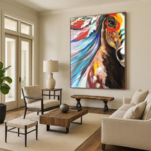Load image into Gallery viewer, “Colorful Horse with Feather Headdress” - Vividly Painted Equine Art on Canvas DKH1426