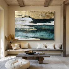 Load image into Gallery viewer, Hand - Painted Blue - Green - Gold Textured Abstract Acrylic Art for Showroom Living Room Art Decoration LargeART1633