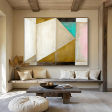 Load image into Gallery viewer, Geometric Abstract in Gold & Pastels - Chic Living Room Art LargeART1534