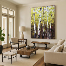 Load image into Gallery viewer, “Sunlit Yellow Birch Forest” - Yellow, Green, Brown Landscape Art on Canvas DKH1282