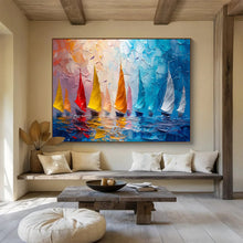 Load image into Gallery viewer, Colorful “Sailing Adventure at Sea” Painting on Canvas, Nautical Art Centerpiece DKH800