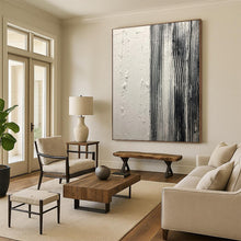 Load image into Gallery viewer, “Textured Divide” – Smooth white and vertically striped black - gray, contrasting textures DTP382