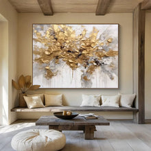 Load image into Gallery viewer, Gold Splash Textured Abstract Painting on Canvas - “Golden Burst” DKH678