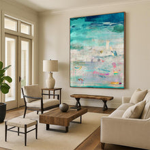 Load image into Gallery viewer, Turquoise & Pastel Abstract Collage Painting, Ideal for Coastal Living Room & Art - Inspired Café LargeART1843