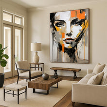 Load image into Gallery viewer, Abstract Expressionist Face Art, Gray - and - Orange Toned Painting for Edgy Bedroom & Artistic Lounge LargeART2215