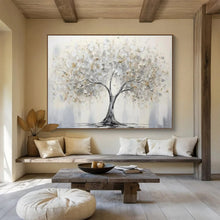Load image into Gallery viewer, Silver & Gold Tree of Calm Hand-Painted Abstract Acrylic Art for Entryway Serenity LargeART1619