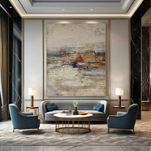 Load image into Gallery viewer, Neutral Textured Abstract with Blue and Brown Art for Coastal - inspired Living Room & Artisanal Café LargeART0969