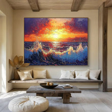 Load image into Gallery viewer, Fiery Sunset Sea Large - scale acrylic painting DLZ165