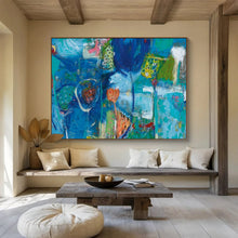 Load image into Gallery viewer, Hand - painted Blue - toned Abstract Floral Acrylic Art for Coastal Bathroom Decor LargeART1660