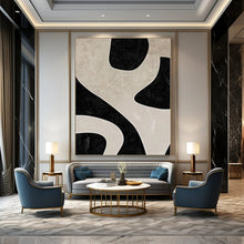 Load image into Gallery viewer, Black & Beige Organic Shapes Abstract Canvas Painting, Perfect for Industrial - Chic Loft & Minimalist Gallery LargeART1100