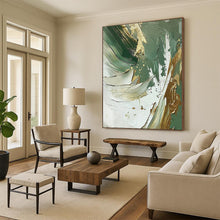 Load image into Gallery viewer, Hand - painted Extensive Green - Gold - White Abstract Textures Acrylic Art for Elegant Dining Rooms LargeART0088
