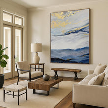 Load image into Gallery viewer, Blue and Gold Cloudy Landscape Acrylic Art - Ideal for Luxury Bedroom & Zen - inspired Living Room LargeART0584
