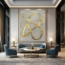 Load image into Gallery viewer, Gold Curves on Gray Abstract Canvas Painting, Great for Luxury Bedroom & Upscale Lounge LargeART1097