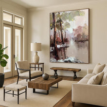 Load image into Gallery viewer, “Pastel Riverbank Forest Scene” - Pastel Multicolor Landscape Art on Canvas DKH1296