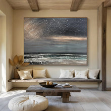 Load image into Gallery viewer, Hand - painted Oversized Starry Night Sea Acrylic Art for Dreamy Bedrooms LargeART1786