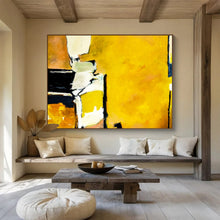 Load image into Gallery viewer, Hand - painted Oversized Abstract Yellow and Black Composition Acrylic Art for Bold Home Offices LargeART1806