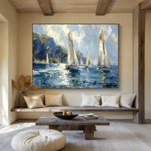 Load image into Gallery viewer, Breezy Sailing Scene Abstract Painting on Canvas - “Coastal Adventure” DKH669