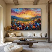 Load image into Gallery viewer, Mountain Sunset “Flower Valley” Painting on Canvas, Scenic Impasto Art DKH837