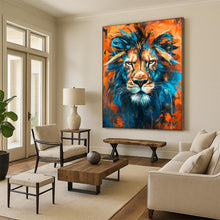 Load image into Gallery viewer, Bold Abstract Lion Art, Blue - and - Orange Toned Painting for Masculine Office & Wildlife - Themed Man Cave LargeART2212