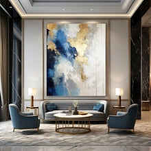 Load image into Gallery viewer, Blue and Gold Abstract Clouds Canvas Painting, Perfect for Elegant Dining Room & Chic Hotel Lobby LargeART1239