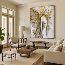 Load image into Gallery viewer, Gold & White Textured Angel Art, Perfect for Serene Nursery & Glamorous Hallway LargeART2138