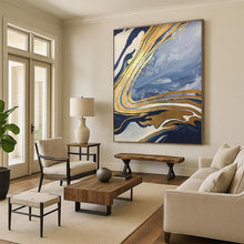 Load image into Gallery viewer, Blue - Gold Marbled Flow Acrylic Art - Ideal for Luxury Hotel Lobby & Opulent Home Office LargeART0564