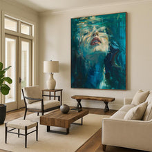 Load image into Gallery viewer, “Underwater Woman in Blue Hues” - Blue Abstract Figural Art on Canvas DKH1183