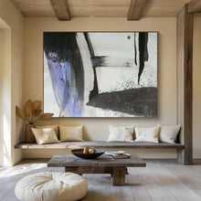 Load image into Gallery viewer, Black - White - Purple Abstract “Ink Flow” Painting on Canvas, Minimalist Zen Art DKH852