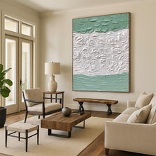 Load image into Gallery viewer, “Textured Green and White Floral Relief” - Green, White Abstract Art on Canvas DKH1269